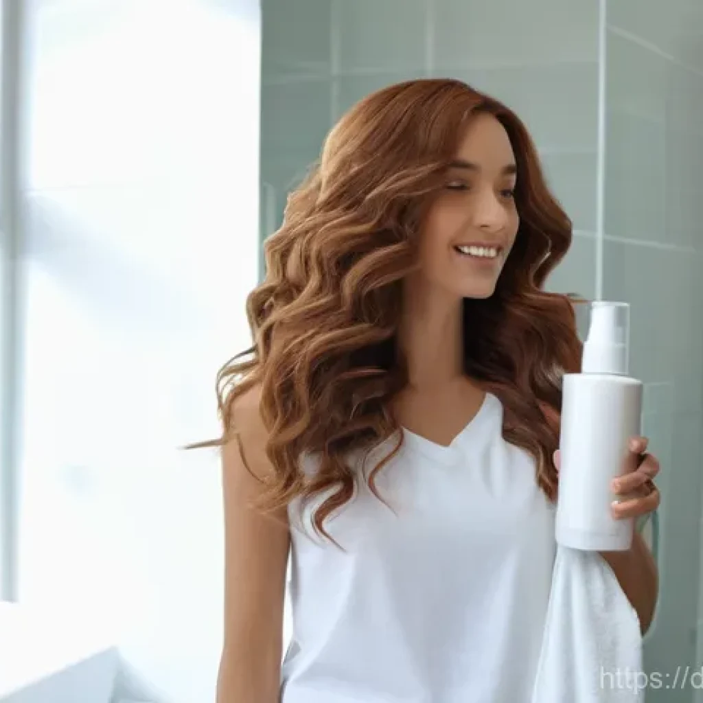 헤어 세럼과 트리트먼트 차이 - **Hair Serum Application for Instant Shine**
    A young woman in her mid-20s, with glossy, wavy, au...